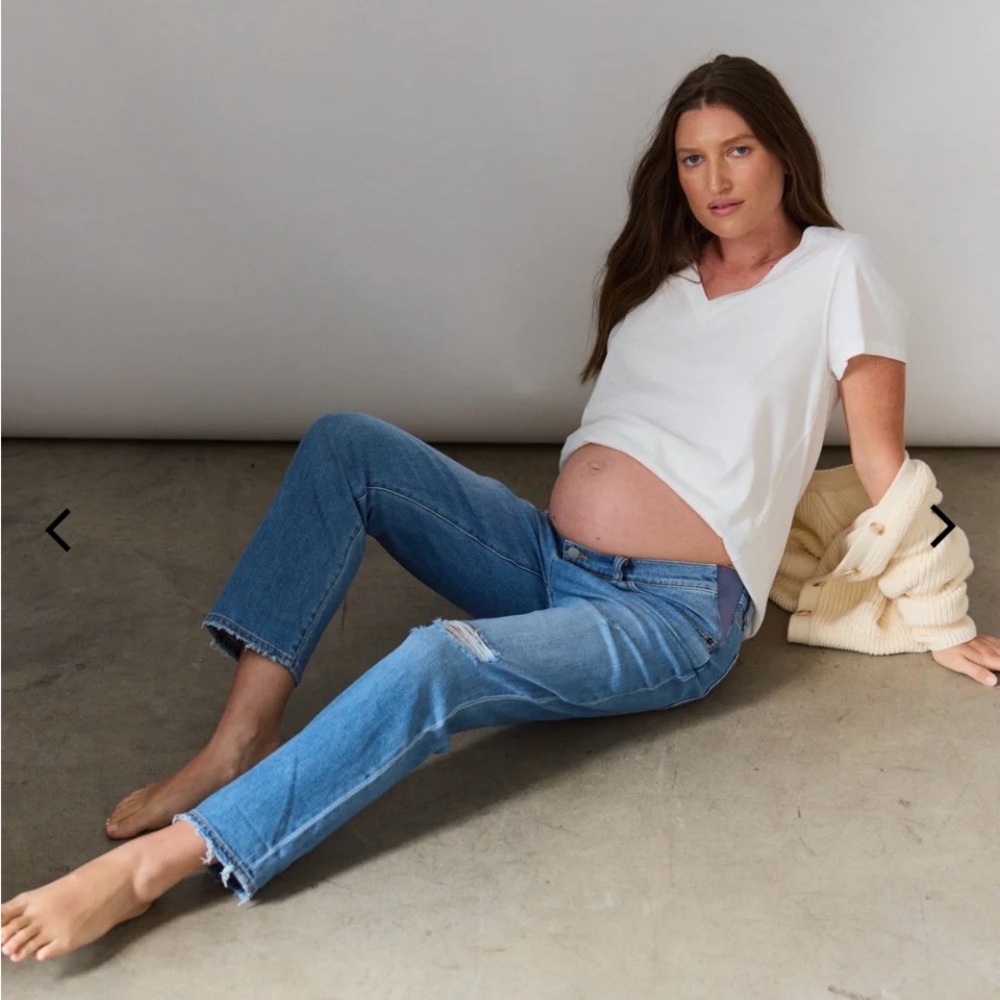 Hatch Distressed Boyfriend Classic Blue Maternity Jeans - 28